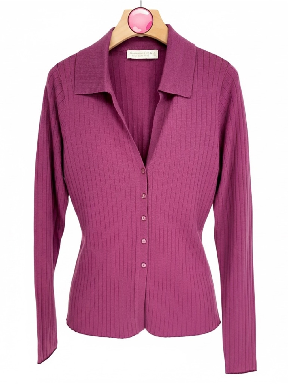 Abercrombie & Fitch Merino Wool Ribbed Cardigan Mauve Button-Up Women’s Medium
